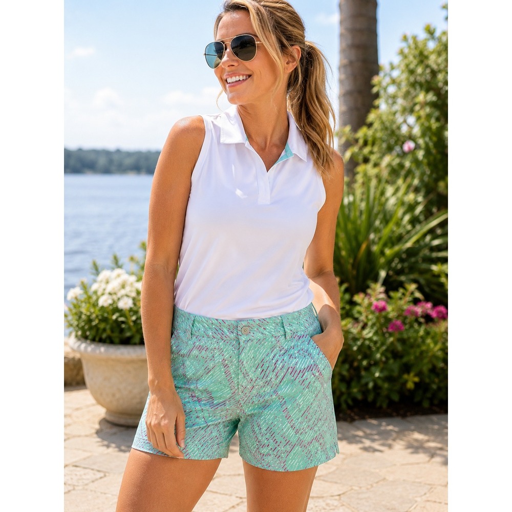 Adidas Golf Shorts Womens 14‎ Mint Green Abstract Print Performance Athletic